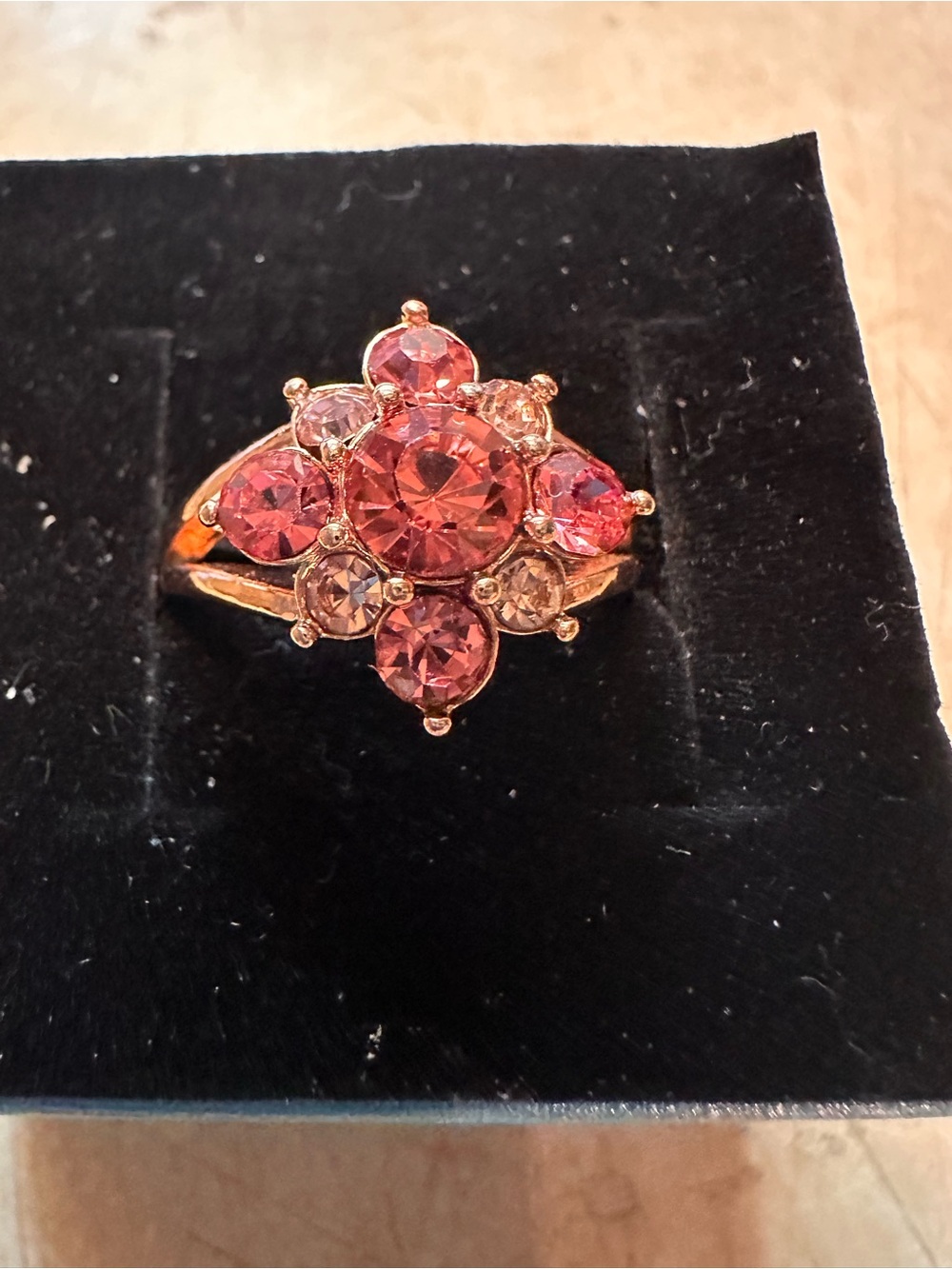 Gold-Tone Pink Cluster Crystal Ring - Women Jewelry
